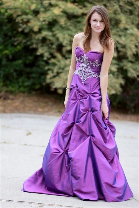 Davids Bridal Full Length One Shoulder Gold Sequins Gown Size 6. . Davids bridal purple dress
